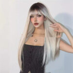 Head Dyed Bangs Long Straight Hair High-temperature Fiber Wigs