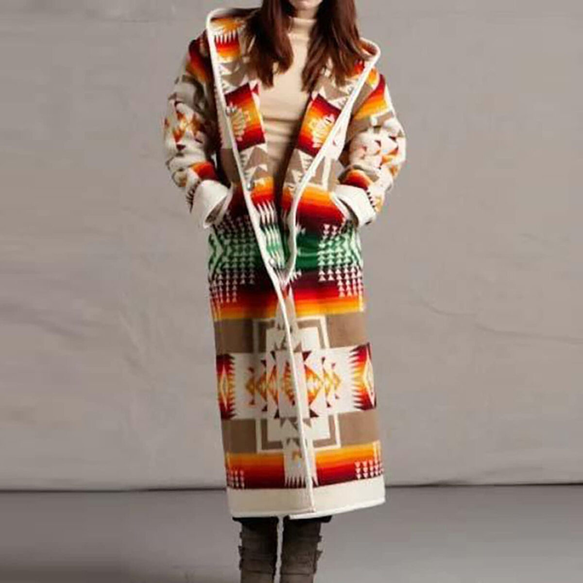 Women's Printing Pocket Long Sleeve Large Coat - Image 2