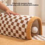 2 In 1 Dog Cat Bed Tunnel Cute Fan Shaped Pet Bed Funny Plush Plaid - Image 4