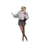 Wool Light Gray Round Neck French Artificial Fur Short Coat - Image 5