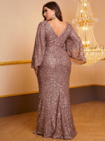Women's Sequin Long Sleeved V-neck Pleated Dress - Image 2