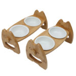 Pet Bowl Ceramic Double Bowl Wooden Stand Neck Protection Dog Cat Food Basin Height Adjustable Tilt Separate Bowls Pet Accessori - Image 8