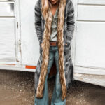 Fur Collar Long Sleeve Floral Print Trench Coat - Image 5