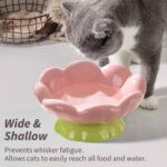 Ceramic Raised Cat Bowl Shallow Wide, Anti-Vomiting And Whisker Fatigue, Non-Slip, Tilted Cute Flower Cat Food And Water Bowls For Indoor Cats, Pink - Image 10