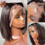 Short Bob Wig Bone Straight 13x4 Transparent Lace Front Wigs - Image 6