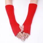 30-length Striped Gloves New Autumn And Winter Wool Sleeve Knitted Warm Fingerless Oversleeve - Image 4