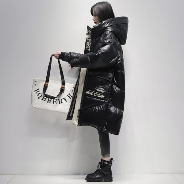 Polished Black Down Jacket Women's High-end Mid-length Coat