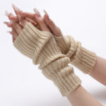30-length Striped Gloves New Autumn And Winter Wool Sleeve Knitted Warm Fingerless Oversleeve - Image 3