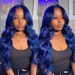 Wig Women's Mid-length Dark Blue Big Wavy Curly Hair Front Lace Hair Cover - Image 3