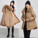 Cross-border Fleece-lined Thickened Parka Collar Slim Fit Slimming Cotton Coat - Image 3