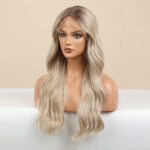 Gradient Golden Texture Large Curly Lace Wig For Women - Image 7
