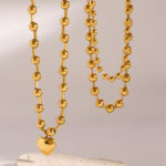 Stainless Steel Beaded Love Necklace 18k Golden Clavicle Chain - Image 2