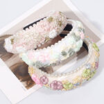 Imitation Pearl Retro Headband Floral Woven Fabric - Image 5