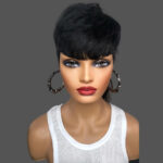 Full Machine Made Wig With Bangs Human Hair Wigs - Image 10