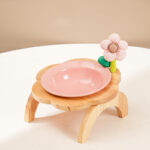 Cat Food Bowl With Wood Holder Stand Flower Shaped Ceramic Food Dish Water Bowl Cat Feeding Drinking Plates Multi Color - Image 7