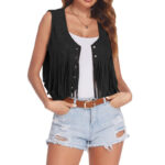 Vest Women's Suede Short Tassel Cardigan Sleeveless Retro - Image 2