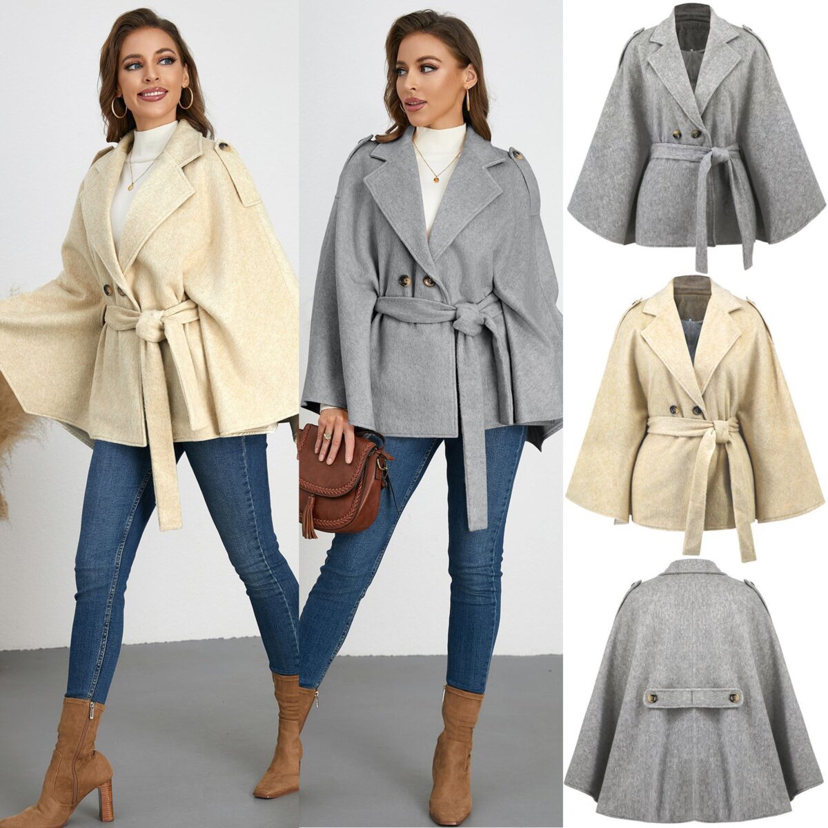Bandage Coat Batwing Sleeve Lapel Woolen Coat - Image 1