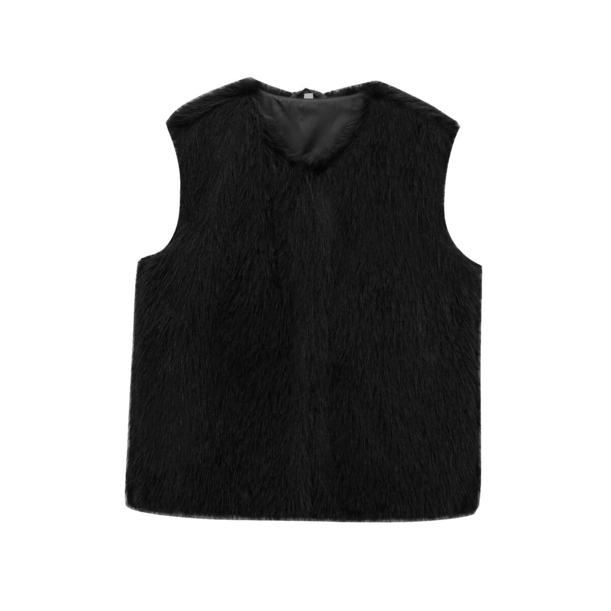 Women's New French Minority Faux Fur Sleeveless Crew Neck Vest - Image 5