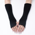 30-length Striped Gloves New Autumn And Winter Wool Sleeve Knitted Warm Fingerless Oversleeve - Image 6