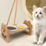 Pet Bowl Ceramic Double Bowl Wooden Stand Neck Protection Dog Cat Food Basin Height Adjustable Tilt Separate Bowls Pet Accessori - Image 5