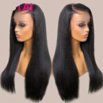 Real Human Hair Lace Wig Set Straight Hair Black Medium Length - Image 2