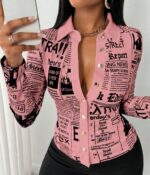 Women's Casual Daily Full Print Front Button Long Sleeve Shirt - Image 4