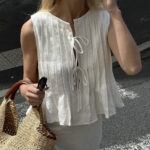 Spring And Summer New Lace-up Cotton And Linen Women's Shirt - Image 4