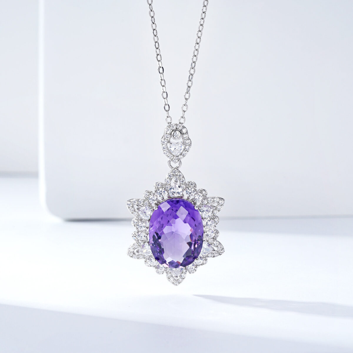 Geometric Denier Amethyst Pendant Sterling Silver Natural Gemstone Clavicle Chain Temperament Necklace - Image 1
