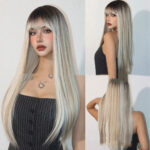 Head Dyed Bangs Long Straight Hair High-temperature Fiber Wigs - Image 4