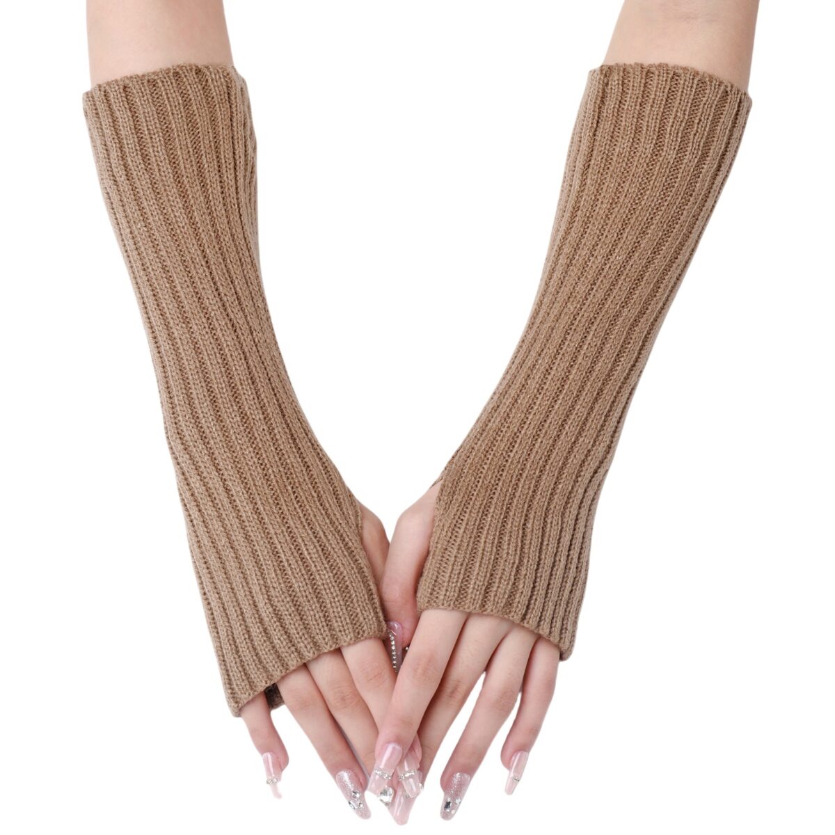 30-length Striped Gloves New Autumn And Winter Wool Sleeve Knitted Warm Fingerless Oversleeve - Image 5