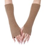 30-length Striped Gloves New Autumn And Winter Wool Sleeve Knitted Warm Fingerless Oversleeve - Image 5