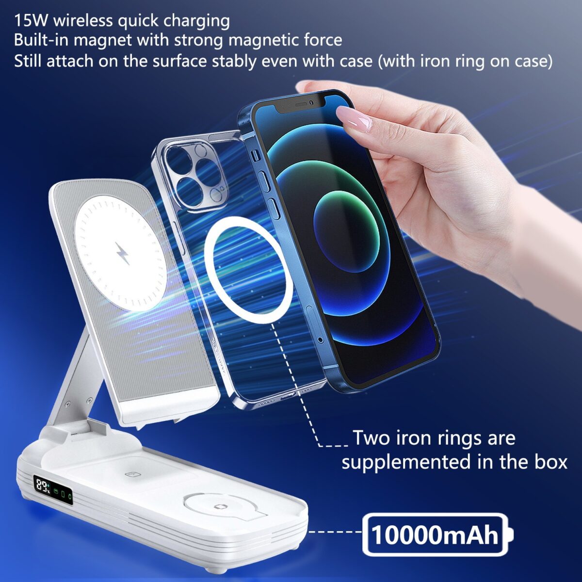 Three-in-one Magsafe Wireless Fast Charging Folding Mobile Phone Magnetic Bracket Vertical Power Bank - Image 4