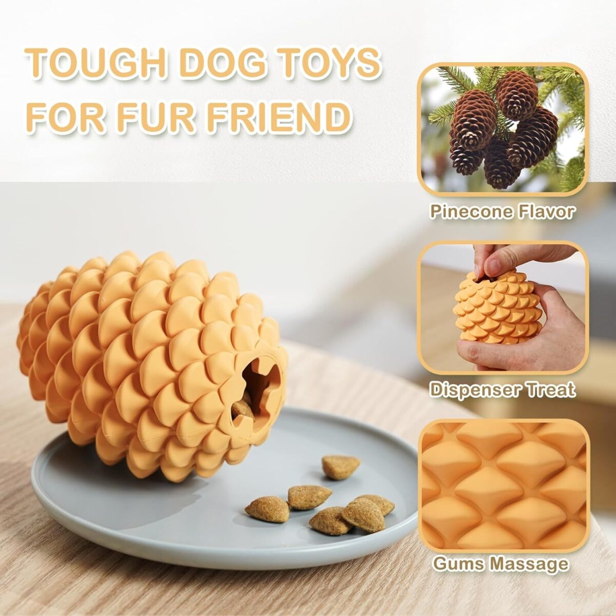 Pine Cone Tough Dog Toys For Aggressive Chewers Dog Chew Toys With Interactive Dog Treat Dispenser Indestructible Dog Toy For Medium Large Dogs  Heavy Duty Dog Presents - Image 7