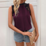 Lace Stitching Sleeveless Half Collar Top Women - Image 7