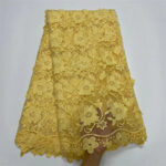 Water Soluble Lace With Sequins Embroidered Flower Texture Mesh Fabric - Image 3