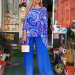Summer New Colorful Chiffon Suit Casual Round Neck Printed Two-piece Suit - Image 2