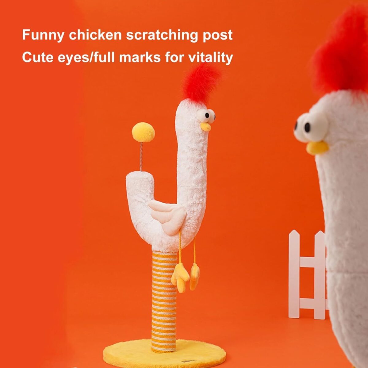 Resilient Sisal Vertical Cat Scratching Post Durable Crumb Free Chicken Strip Design Spring Ball At The End For Self-Entertainment And Climbing Fun, For Indoor Cats And Adult - Image 6
