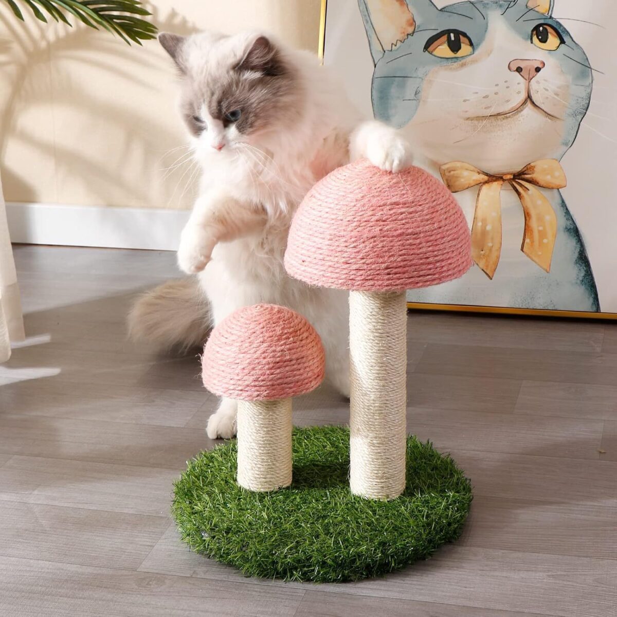 Cat Scratching Post Mushroom Cat Scratcher Featuring With Natural Sisal Caps Scratch Pole And Sturdy Base For Kittens & Small Cats - Image 6
