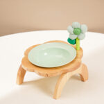Cat Food Bowl With Wood Holder Stand Flower Shaped Ceramic Food Dish Water Bowl Cat Feeding Drinking Plates Multi Color - Image 6