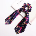 Geometric Hair Band Fashion Satin Big Bow Elastic Horse Tail Ribbon Fabric Large Hair Tie - Image 2