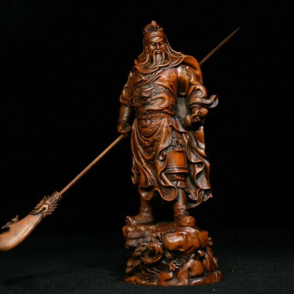Gongwu God Of Wealth Statue Boxwood Carving Guan Erye Antique Figure Ornaments