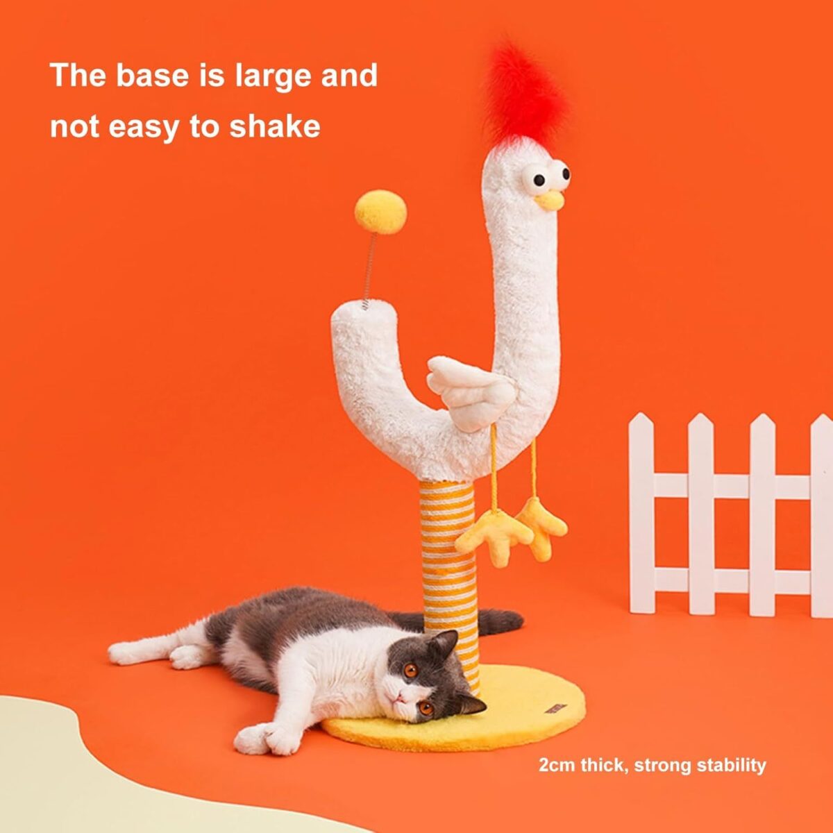 Resilient Sisal Vertical Cat Scratching Post Durable Crumb Free Chicken Strip Design Spring Ball At The End For Self-Entertainment And Climbing Fun, For Indoor Cats And Adult - Image 1