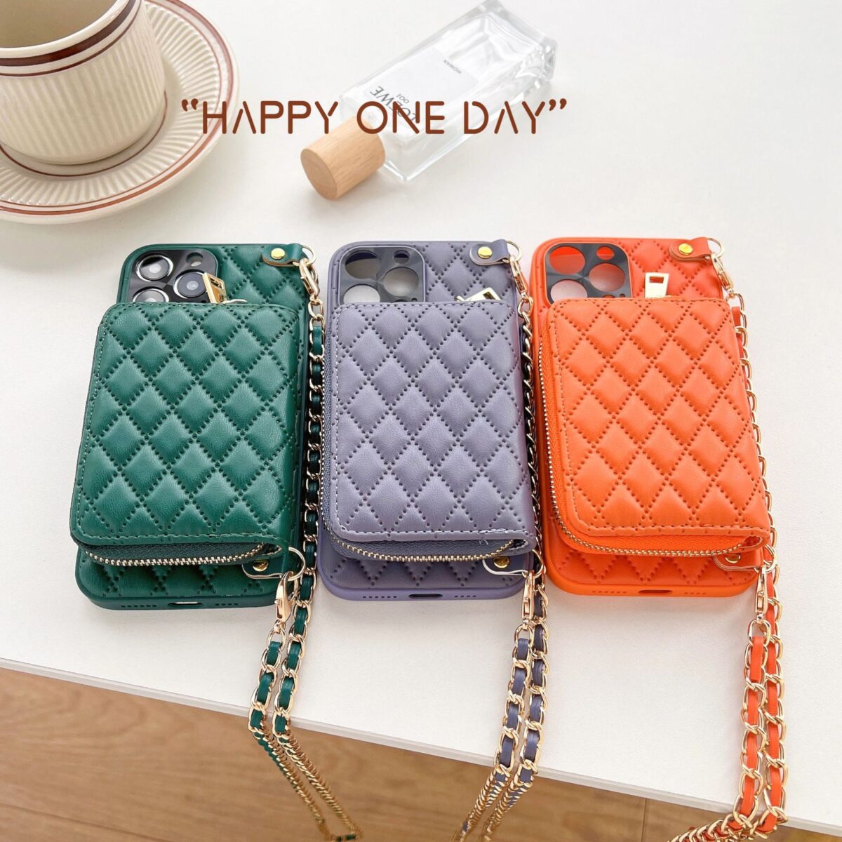 Crossbody Card Insert Case Luxury Rhombus Lamb Skin - Image 4