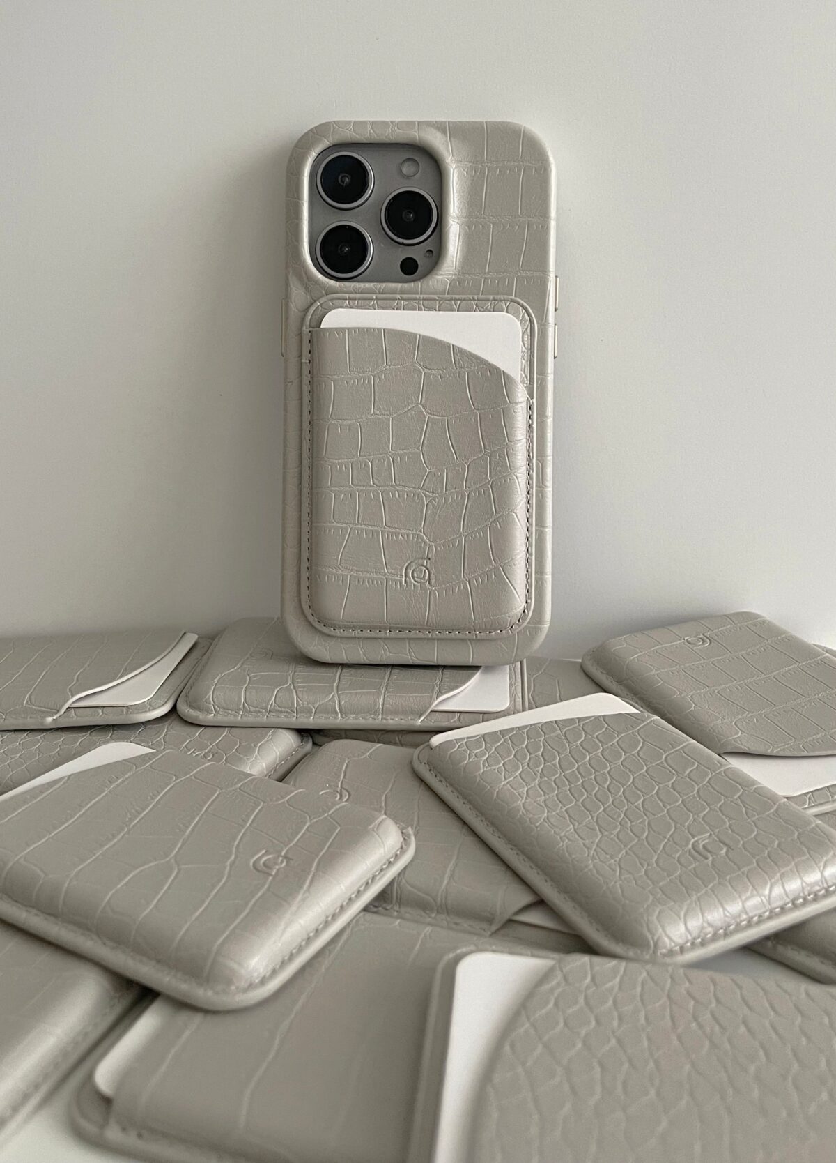 Cream Grey Patterned Leather Phone Case - Image 3