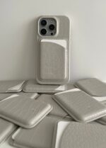Cream Grey Patterned Leather Phone Case - Image 3
