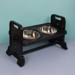 Pet Dining-table Ceramic Stainless Steel Double Bowl Height Adjustable - Image 2