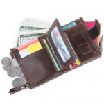 Anti-theft Swiping Wallet Genuine Leather Multifunctional Buckle Zipper Vintage Crazy Horse Leather Men's Bag Leisure Coin Purse - Image 5
