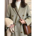 Socialite Style Matcha Green Woolen Coat For Women - Image 4