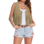 Vest Women's Suede Short Tassel Cardigan Sleeveless Retro - Image 3