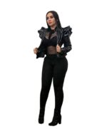 Leather Casual Women's Ruffled Leather Jacket - Image 3